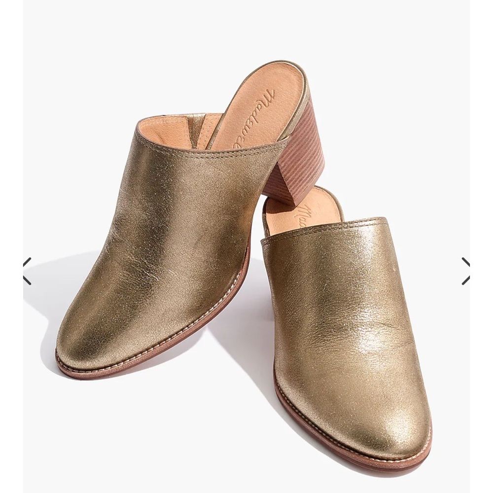 Madewell Women’s The Harper Metallic Slip On Mules Size 8 gold 8332 olive bronze